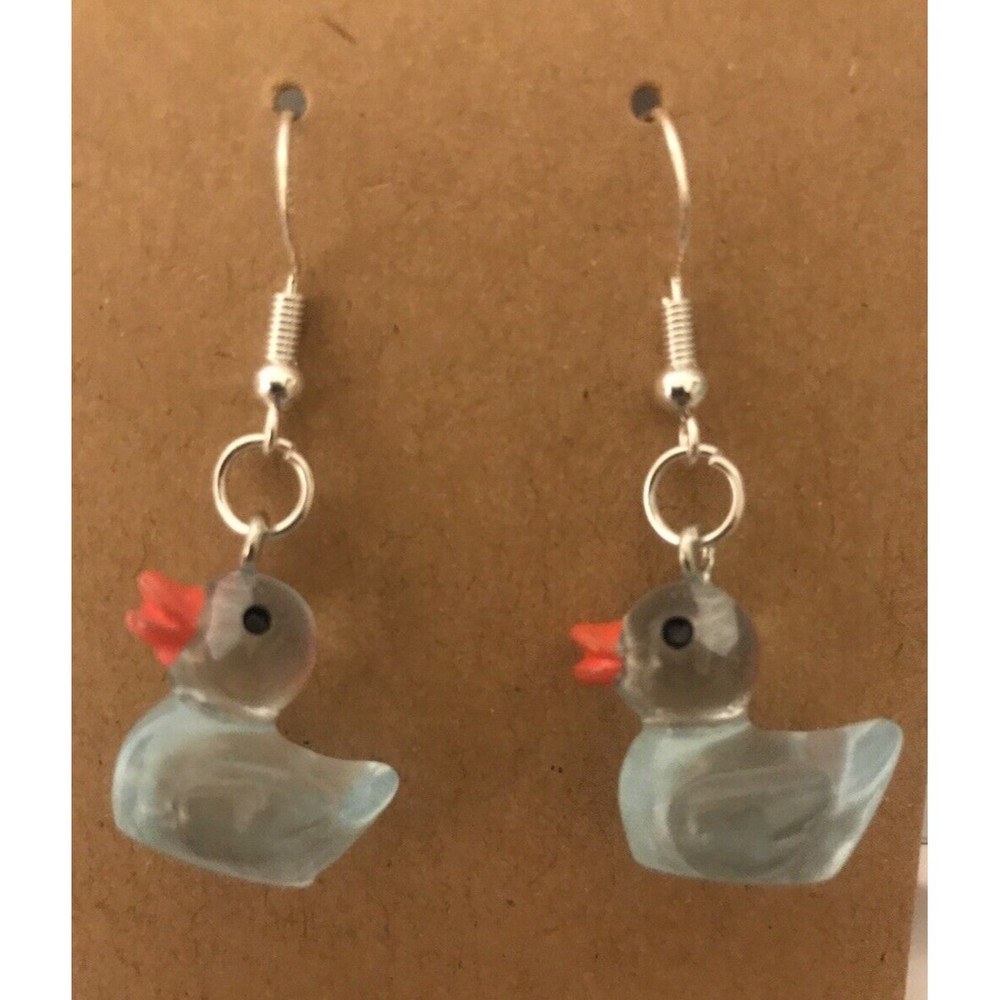 Blue Luminous Glow In Dark Resin Duck Earrings Handmade USA